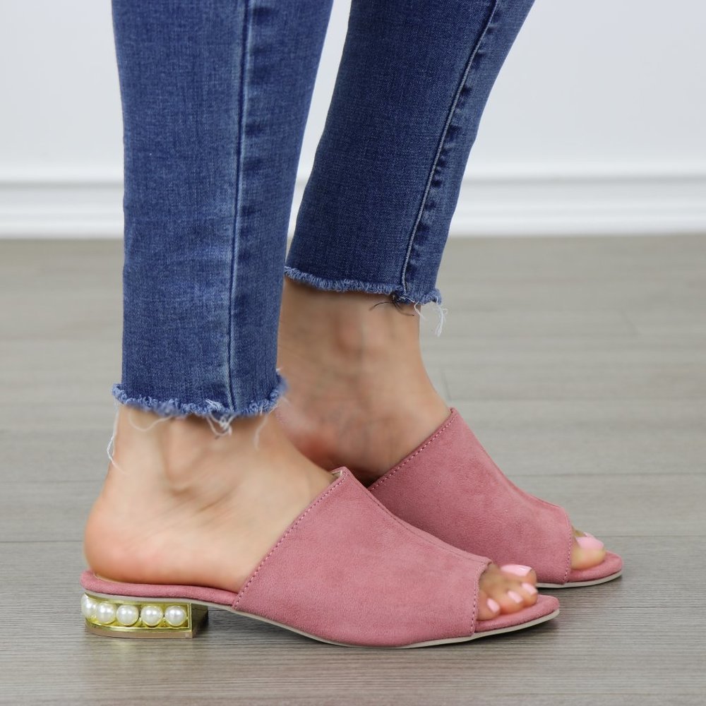 Pink Vegan Suede Loafer Open Toe Sandal Pearl - Picture 4 of 6